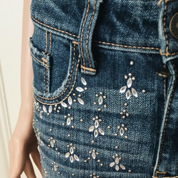 Abercrombie & Fitch Distressed Skinny Jeans 2 Embellished Mid Rise Pants - Picture 6 of 13
